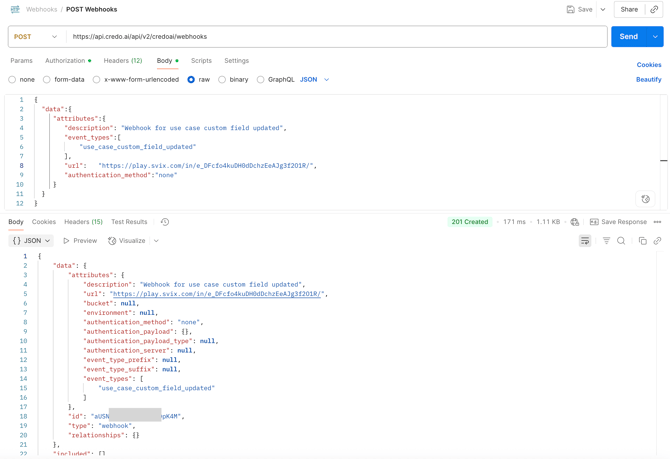 Postman call - register Webhook